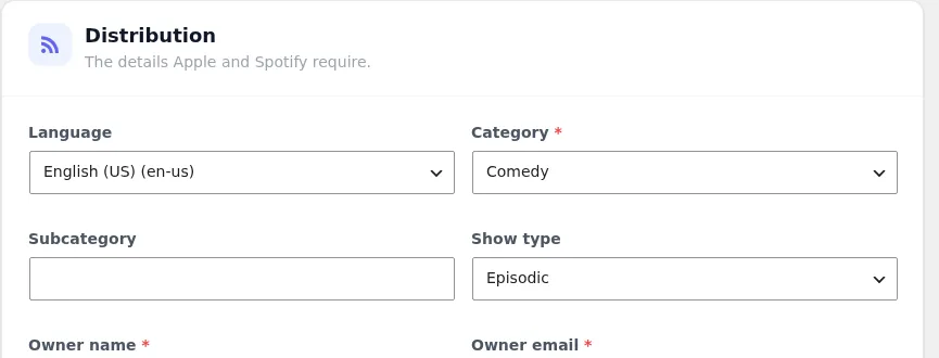 WPVoicer podcast distribution settings
